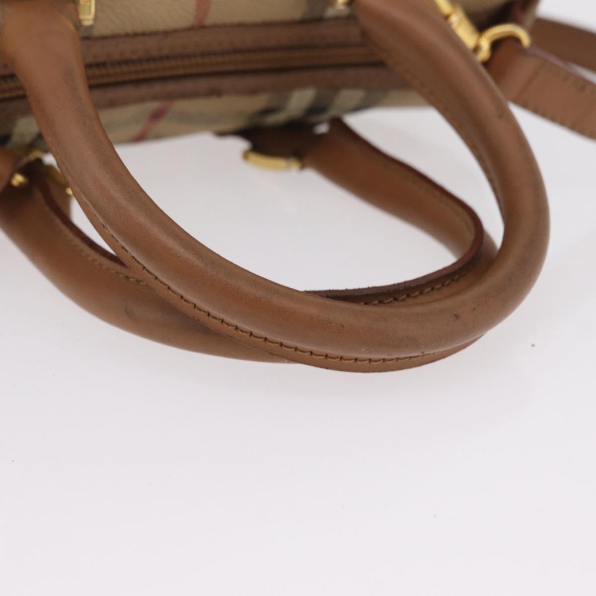 Burberrys Nova Check Hand Bag PVC 2way Beige Gold Auth bs37479