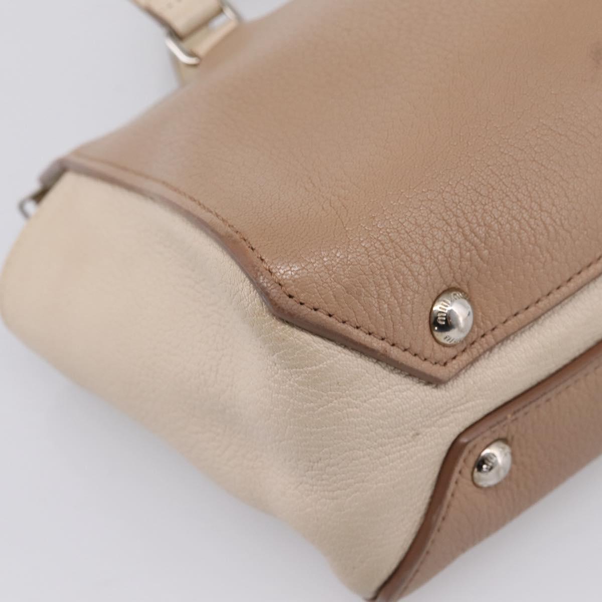 Miu Miu Hand Bag Leather Beige Silver Auth bs37489