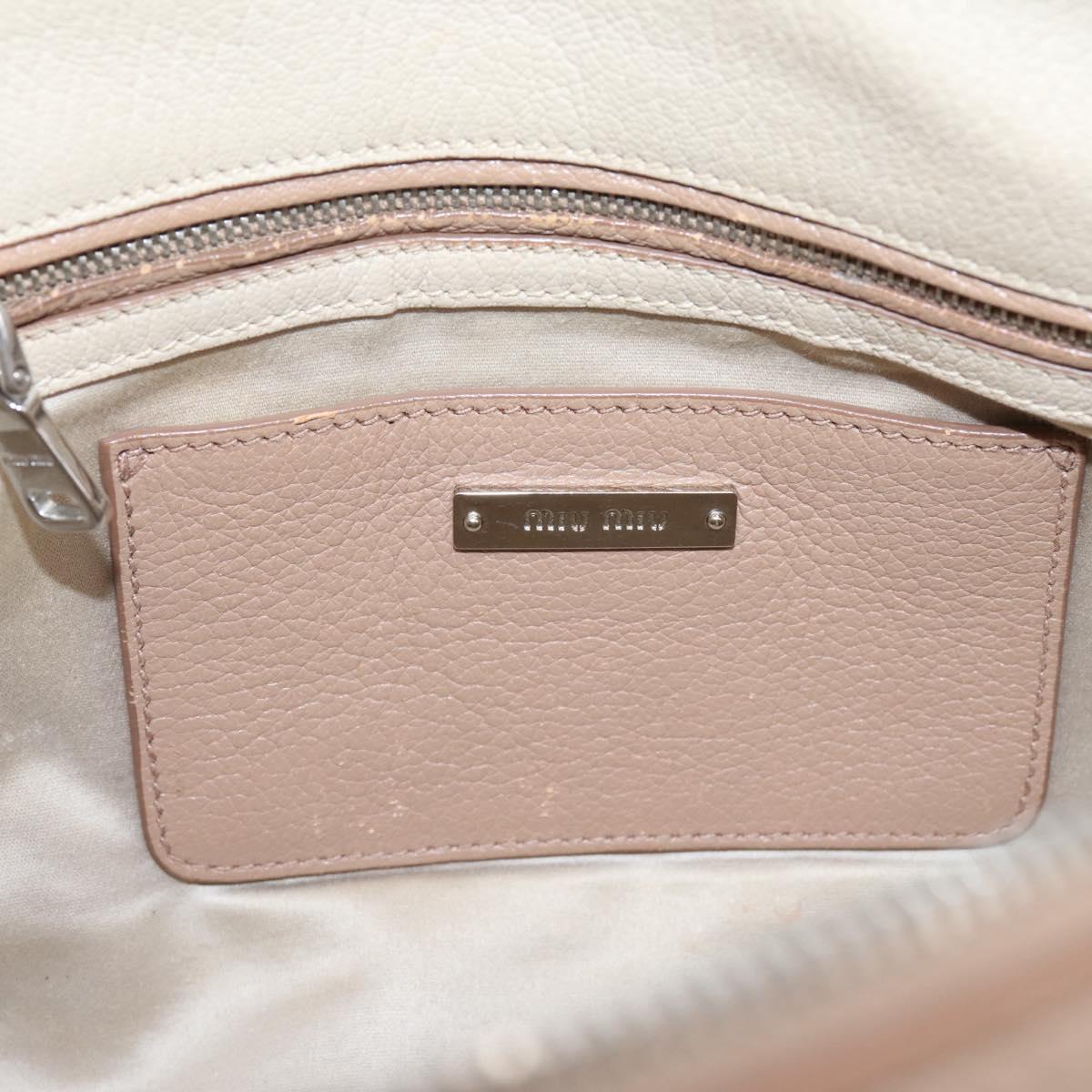 Miu Miu Hand Bag Leather Beige Silver Auth bs37489
