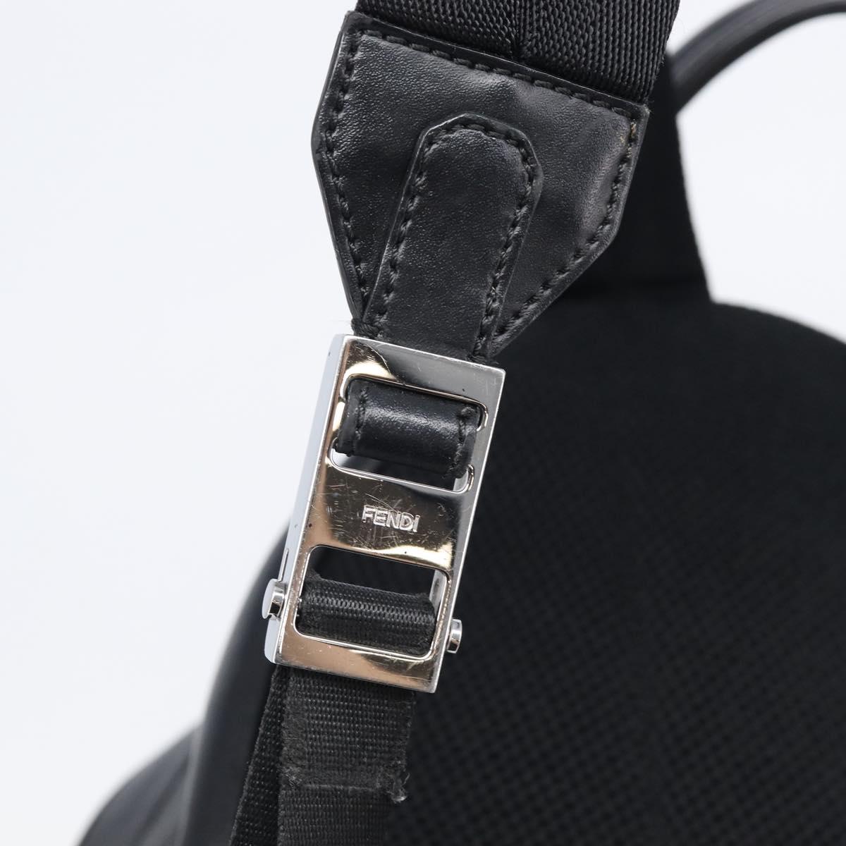 FENDI Monster Backpack Leather Nylon Black Silver Auth bs37498