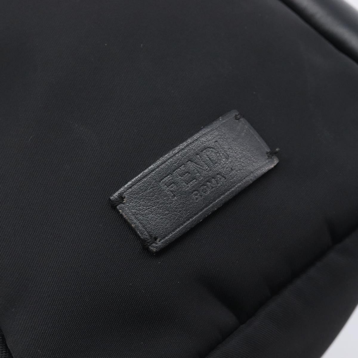 FENDI Monster Backpack Leather Nylon Black Silver Auth bs37498