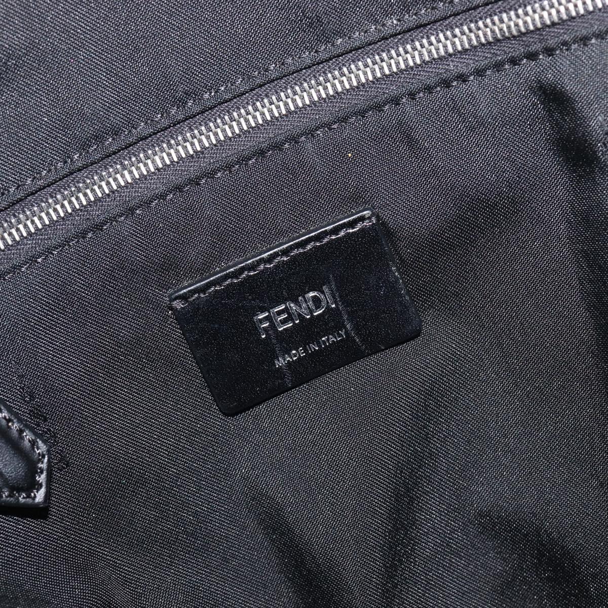 FENDI Monster Backpack Leather Nylon Black Silver Auth bs37498