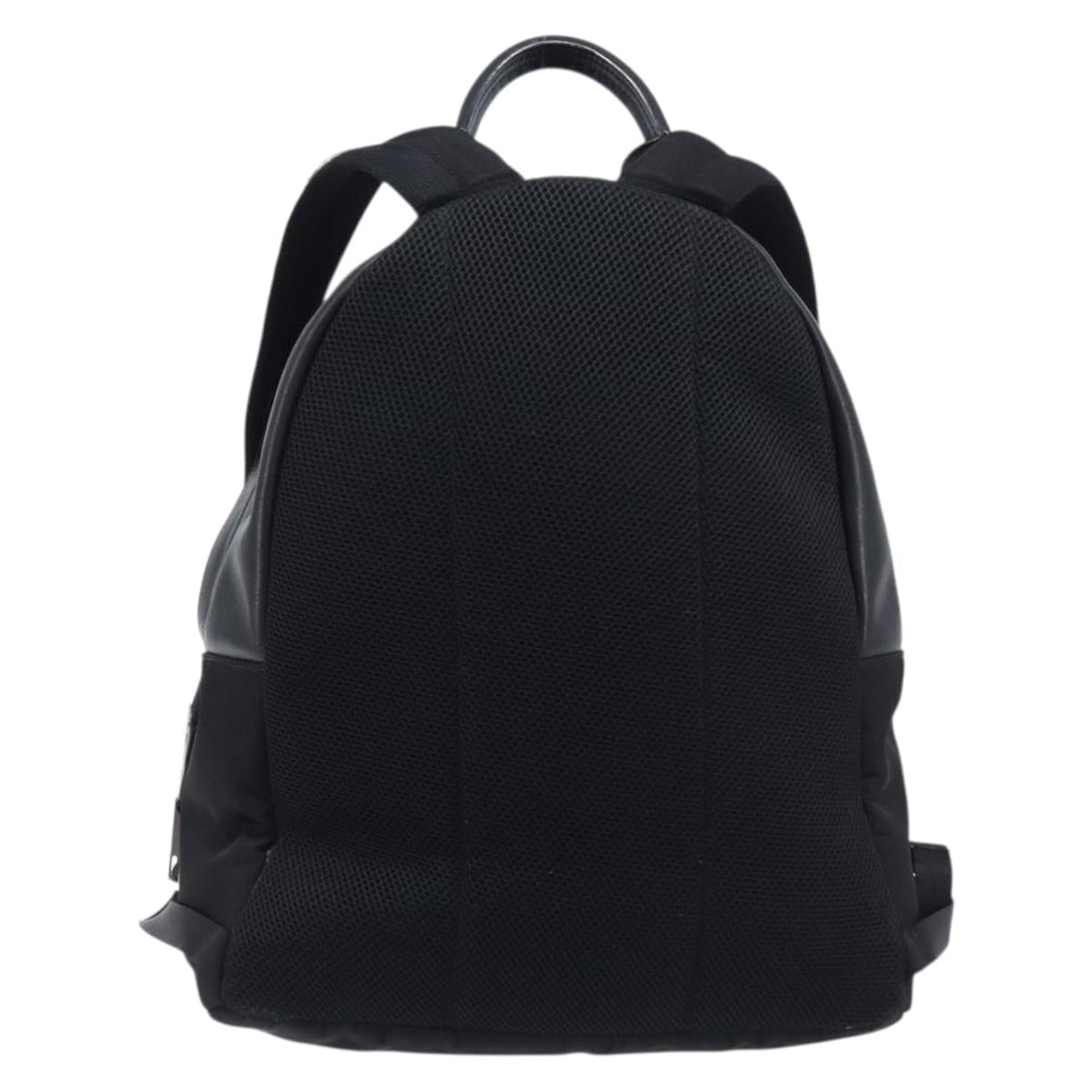 FENDI Monster Backpack Leather Nylon Black Silver Auth bs37498