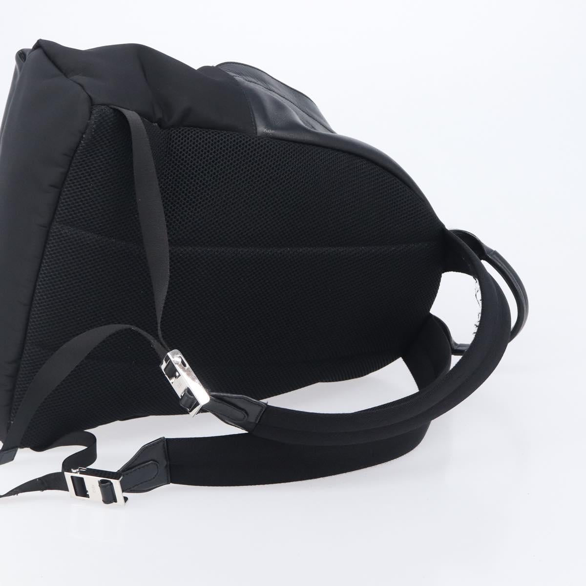 FENDI Monster Backpack Leather Nylon Black Silver Auth bs37498