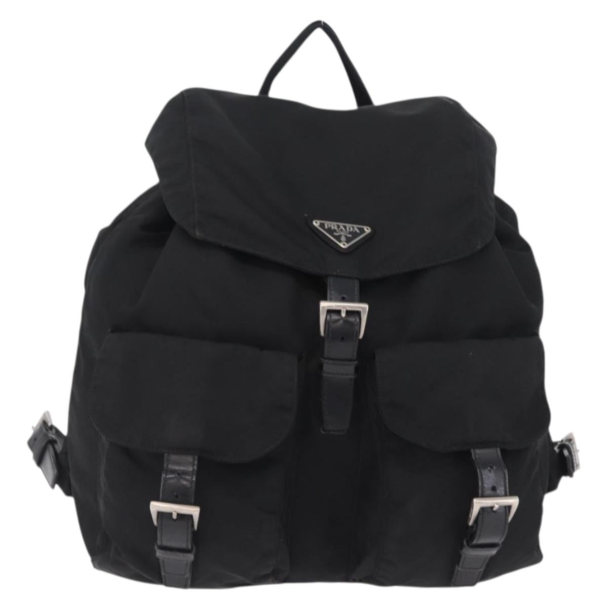 PRADA Backpack Nylon Black Silver Auth bs37501