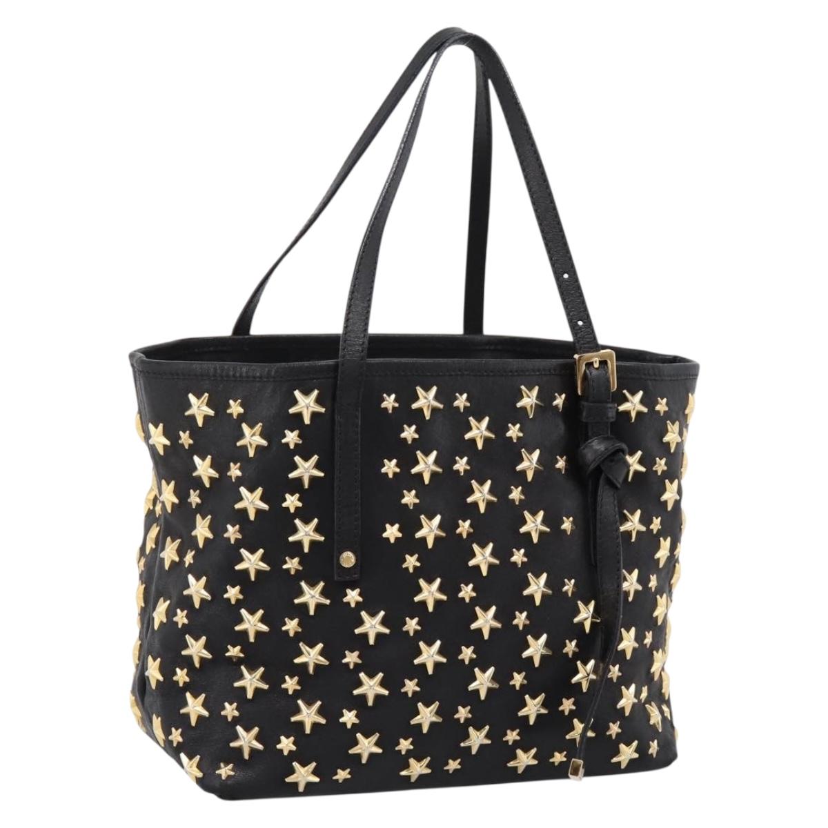 Jimmy Choo Studs Tote Bag Leather Black Gold Auth bs37502