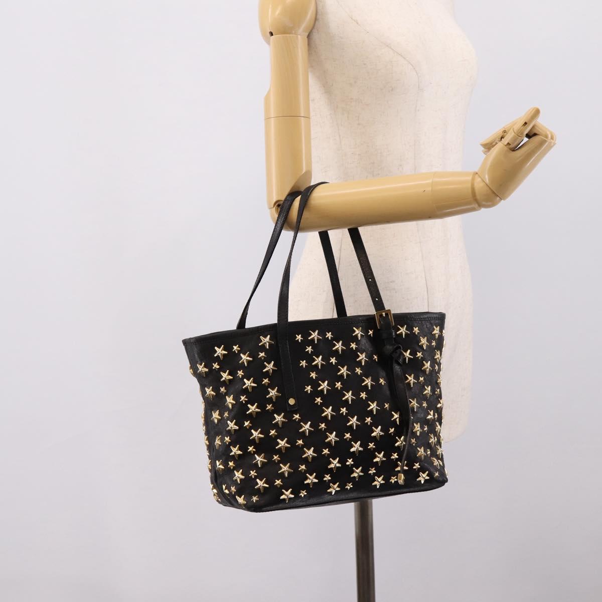 Jimmy Choo Studs Tote Bag Leather Black Gold Auth bs37502