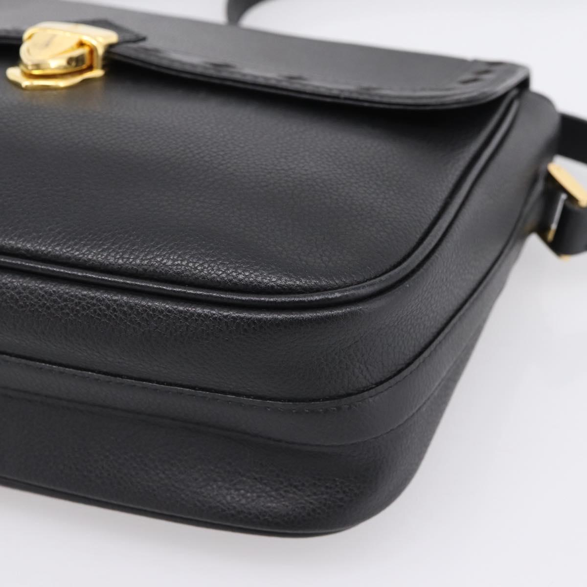 Saint Laurent Shoulder Bag Leather Black Gold Auth bs37510A