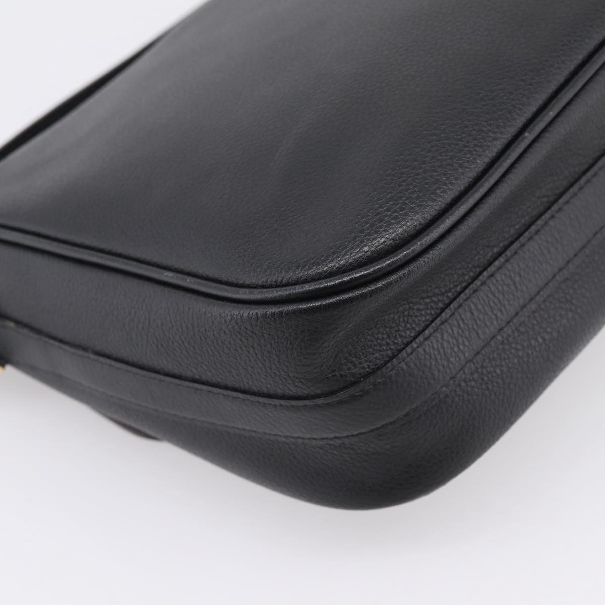 Saint Laurent Shoulder Bag Leather Black Gold Auth bs37510A