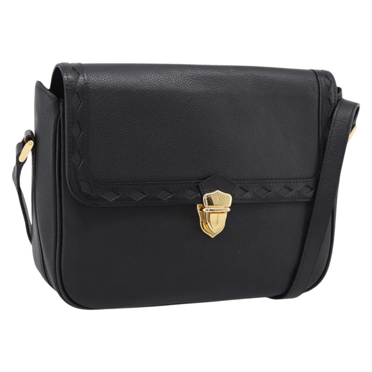 Saint Laurent Shoulder Bag Leather Black Gold Auth bs37510A