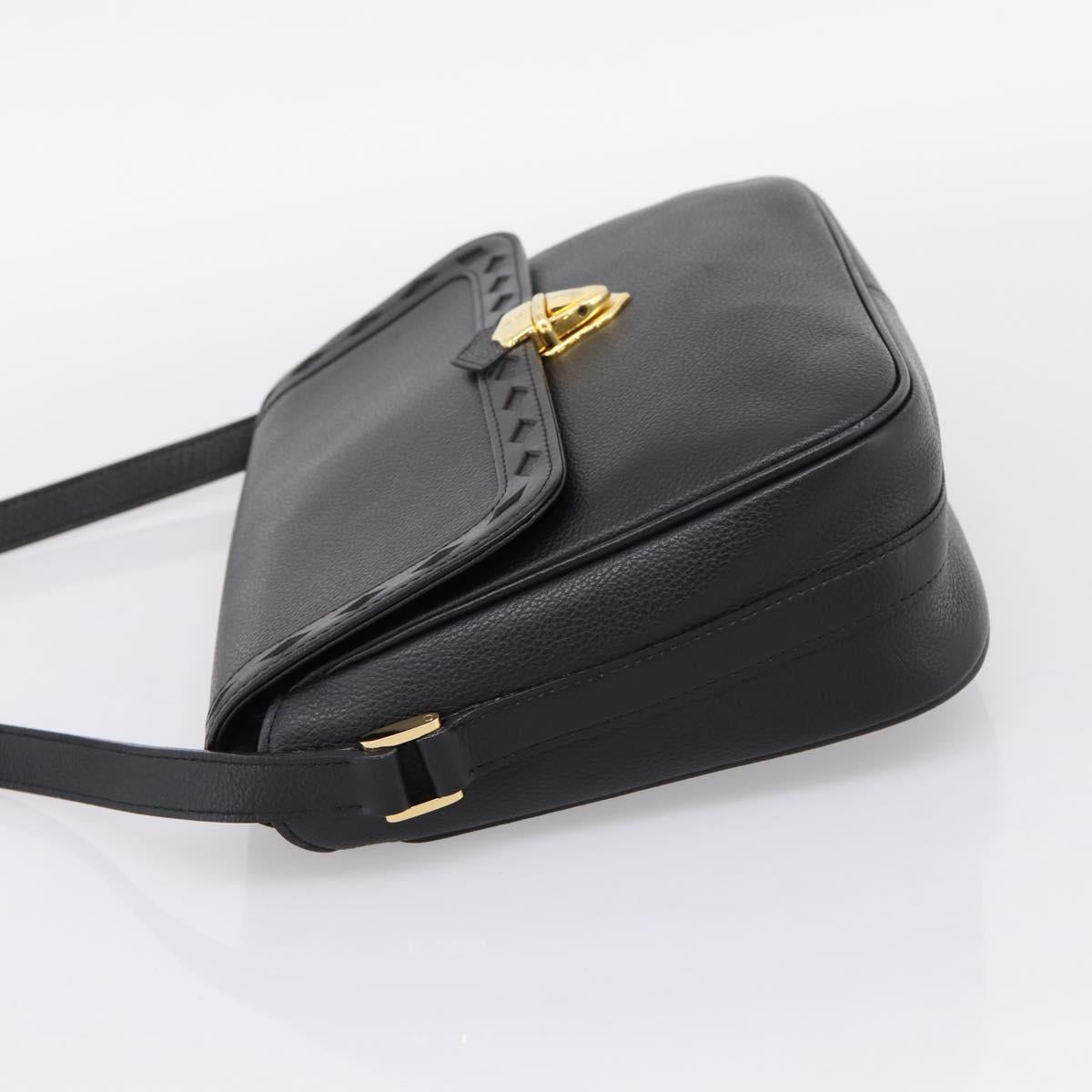 Saint Laurent Shoulder Bag Leather Black Gold Auth bs37510A