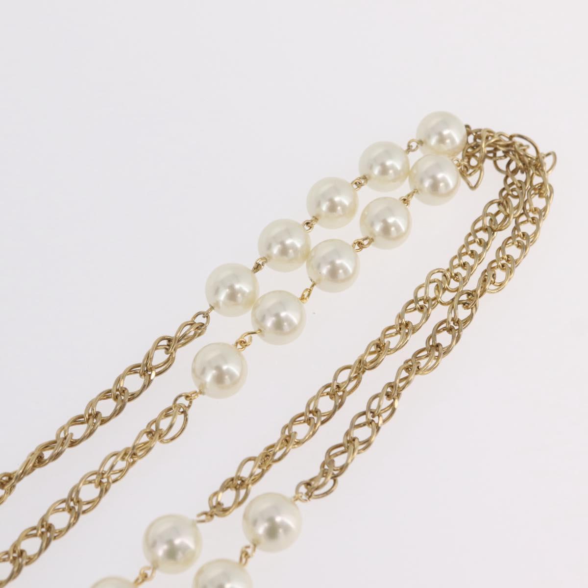 CHANEL Pearl Necklace Metal Gold Tone White CC Auth bs37529V