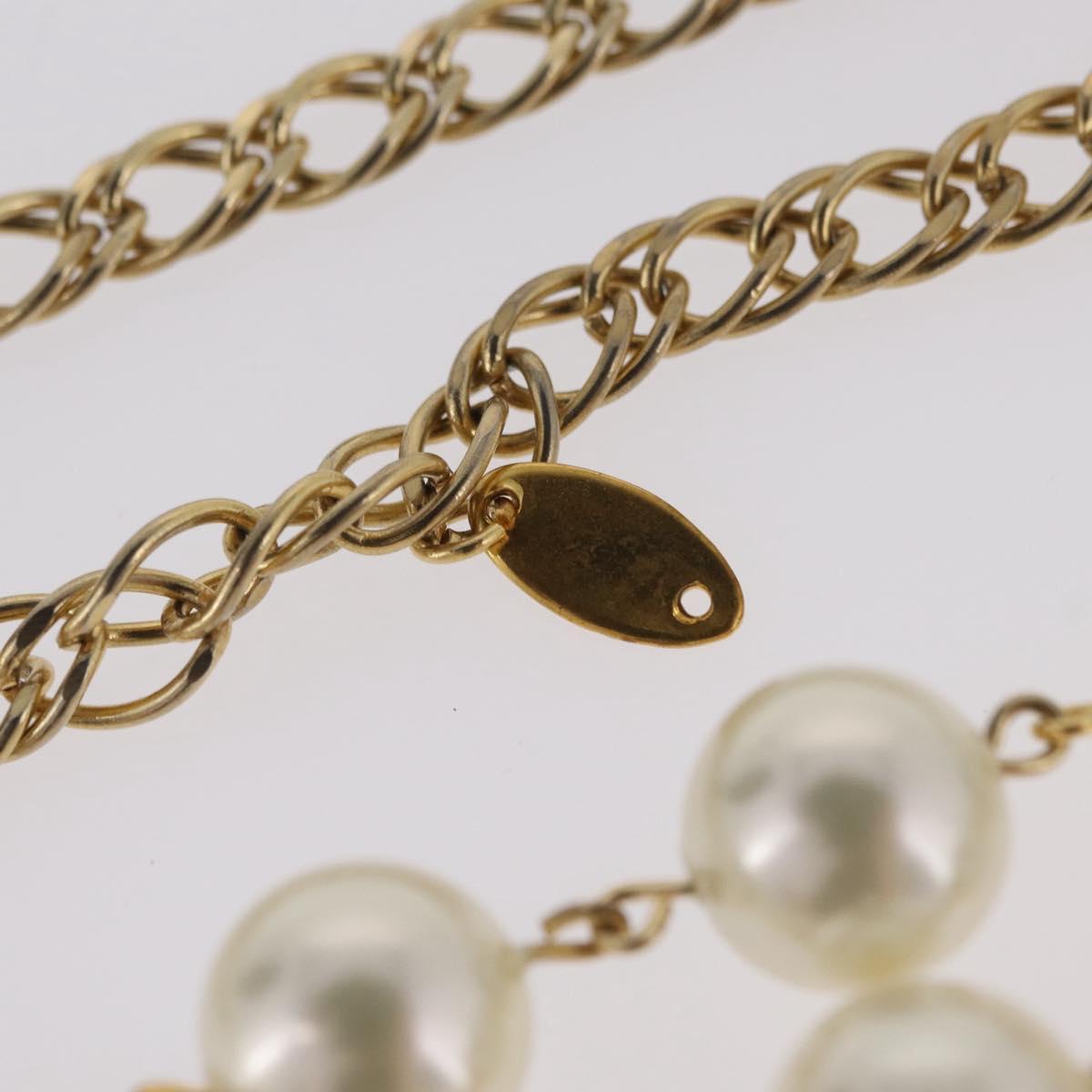 CHANEL Pearl Necklace Metal Gold Tone White CC Auth bs37529V