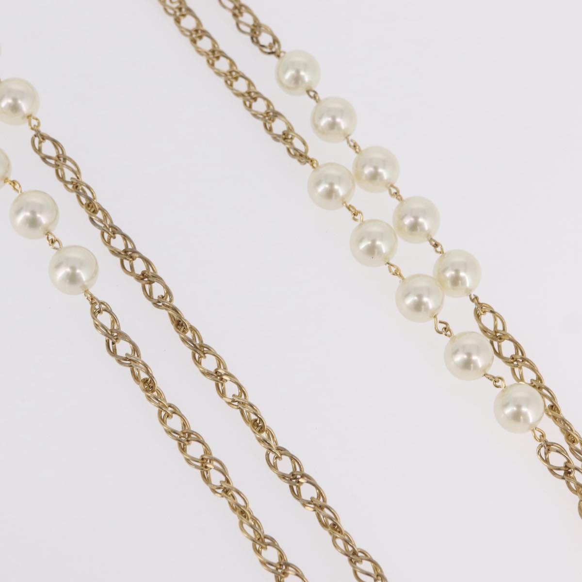 CHANEL Pearl Necklace Metal Gold Tone White CC Auth bs37529V