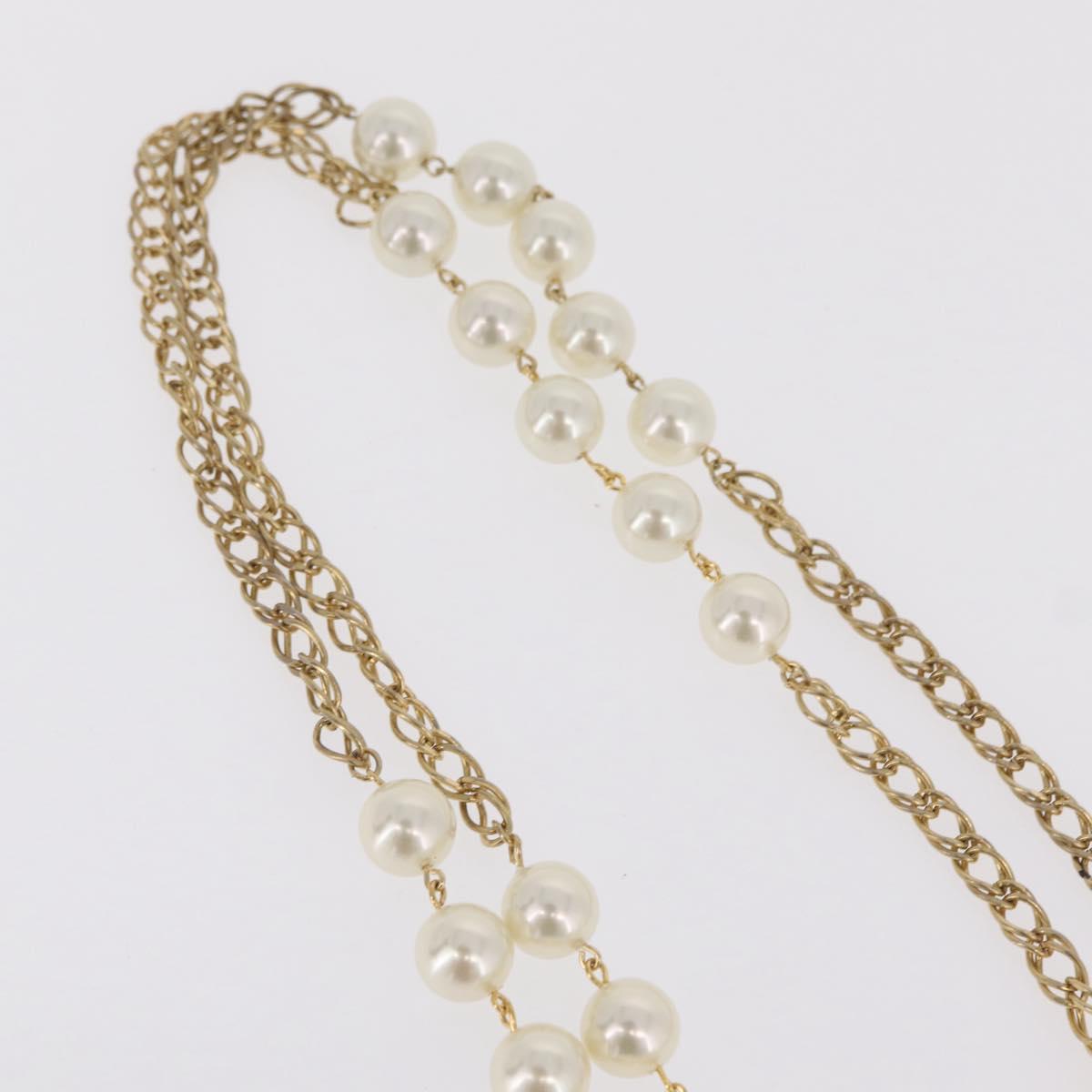 CHANEL Pearl Necklace Metal Gold Tone White CC Auth bs37529V