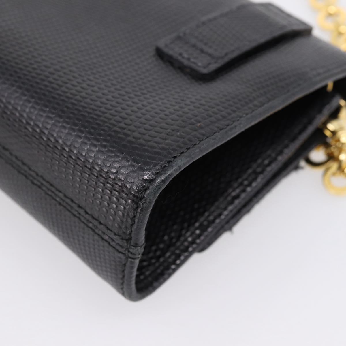 Salvatore Ferragamo Vala Chain Bag Leather Embossed Black Gold Auth bs37541