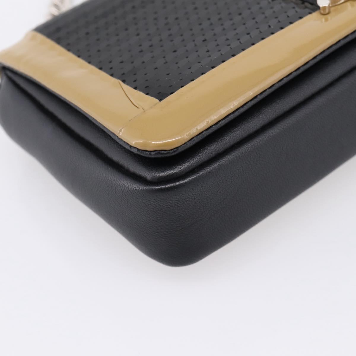 BURBERRY Chain Shoulder Bag Leather Sequins Black Silver Auth bs37543V
