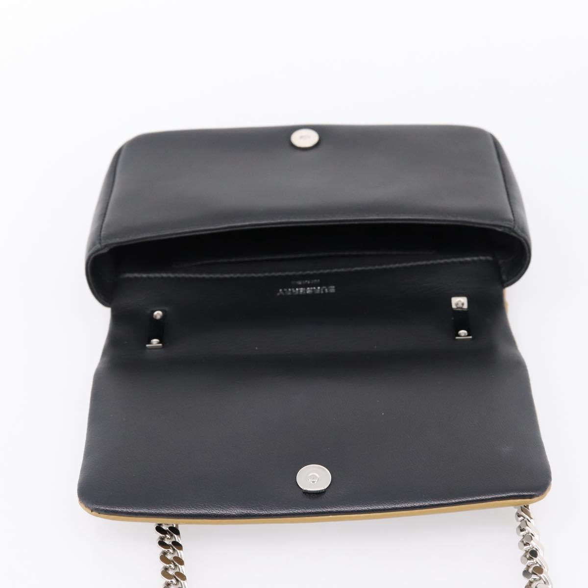 BURBERRY Chain Shoulder Bag Leather Sequins Black Silver Auth bs37543V