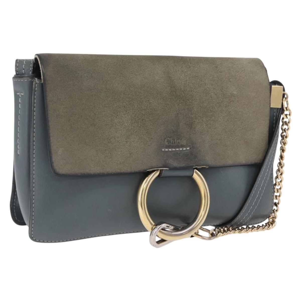 Chloe Fay Shoulder Bag Leather Suede Gray Gold Auth bs37545