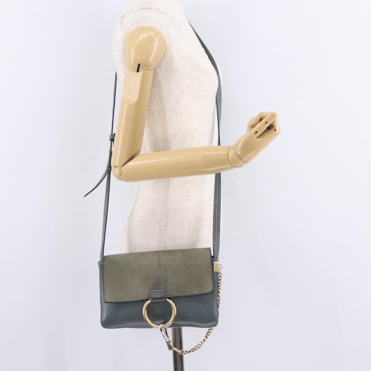 Chloe Fay Shoulder Bag Leather Suede Gray Gold Auth bs37545