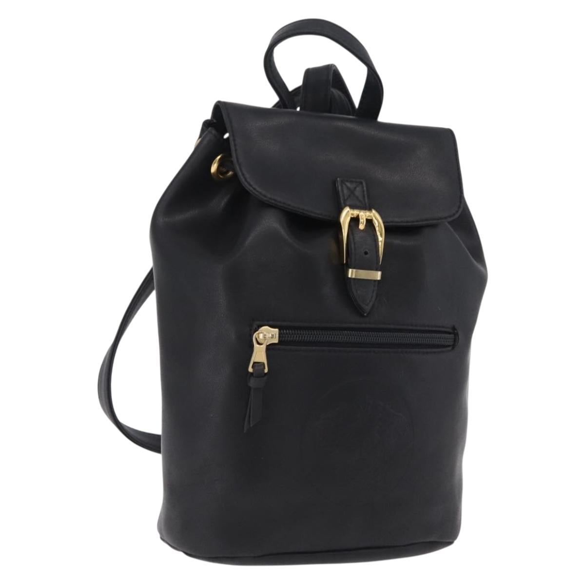 Gianni Versace Backpack Leather Black Gold Auth bs37561