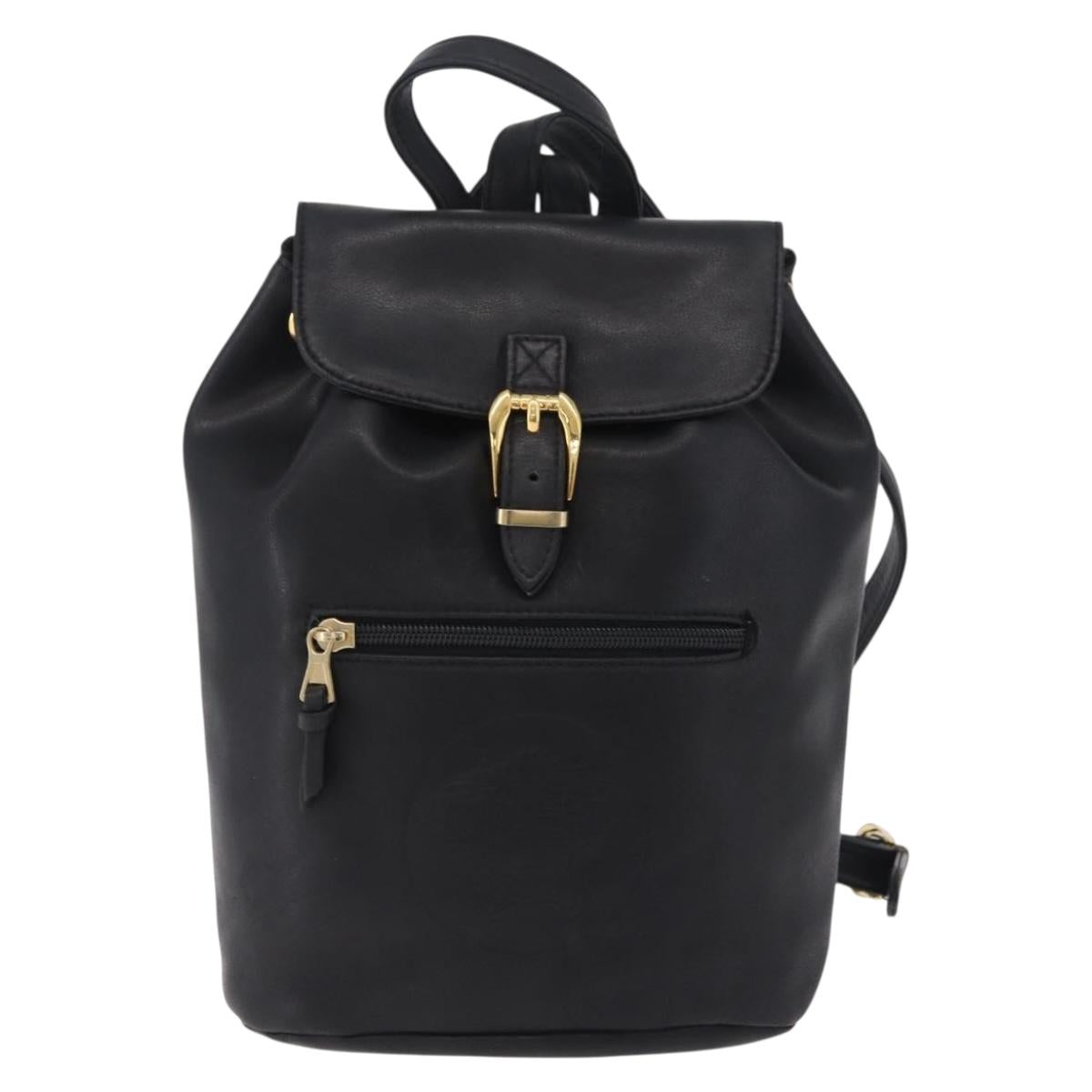 Gianni Versace Backpack Leather Black Gold Auth bs37561