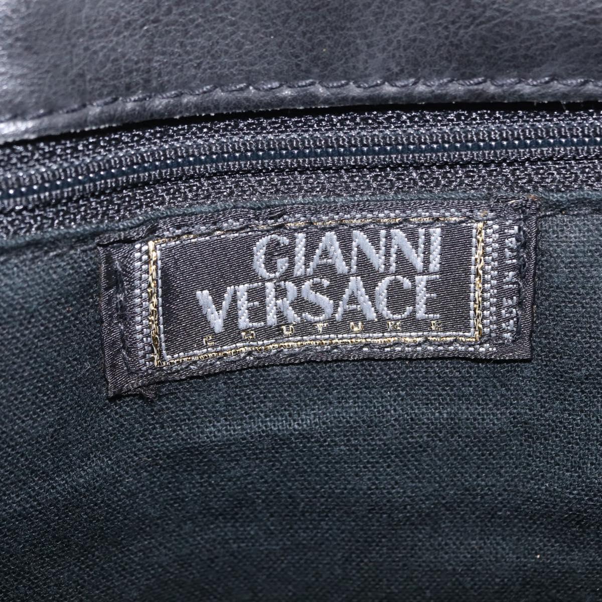 Gianni Versace Backpack Leather Black Gold Auth bs37561