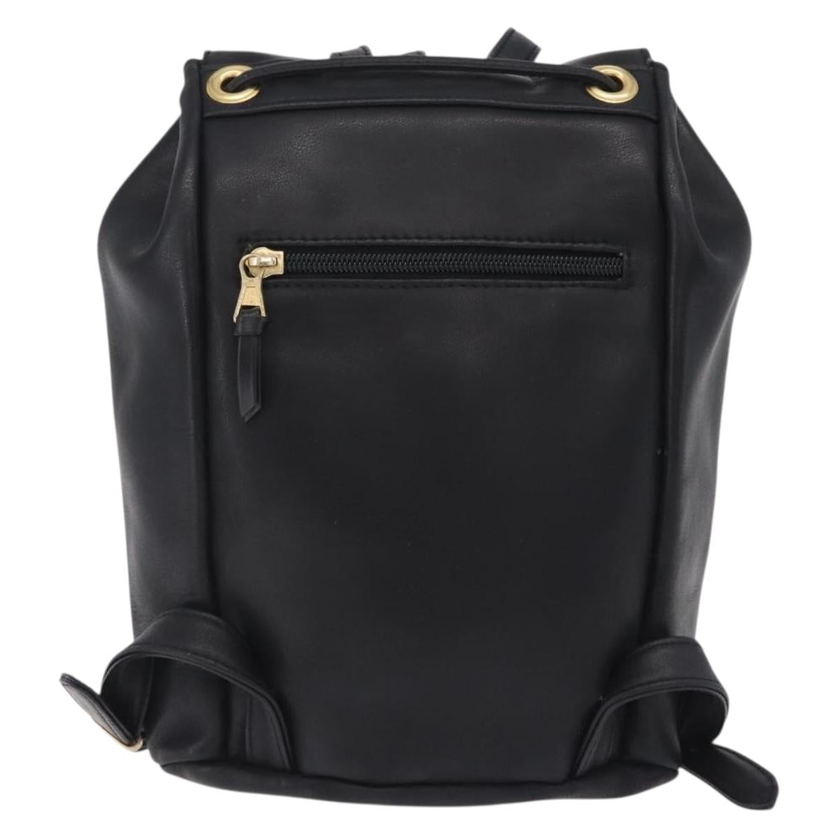 Gianni Versace Backpack Leather Black Gold Auth bs37561