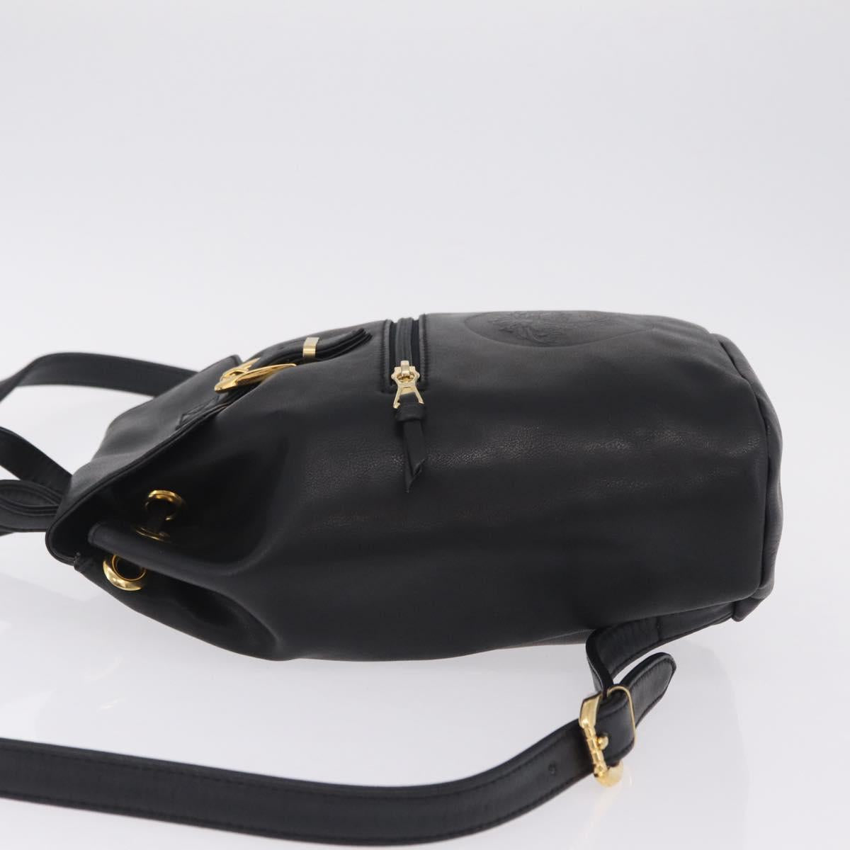 Gianni Versace Backpack Leather Black Gold Auth bs37561