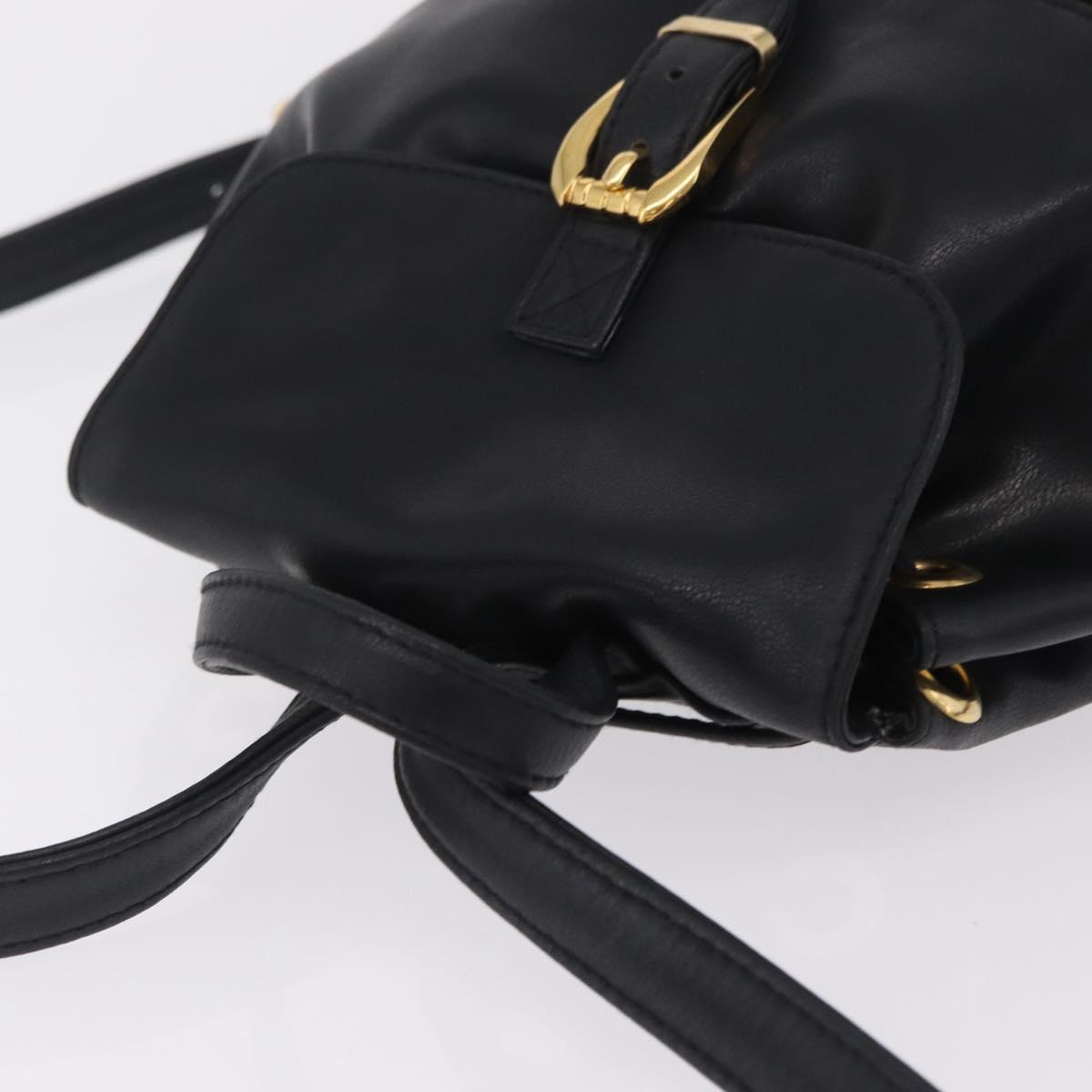 Gianni Versace Backpack Leather Black Gold Auth bs37561