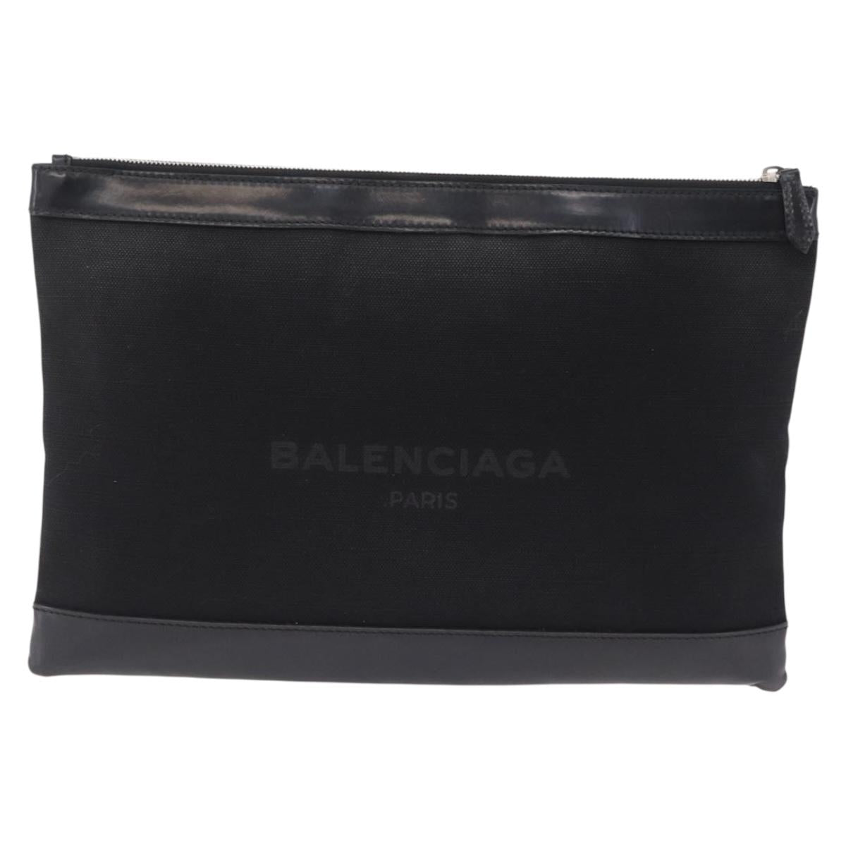 Balenciaga Clutch Bag Canvas Silver Black 373840 Auth bs37565