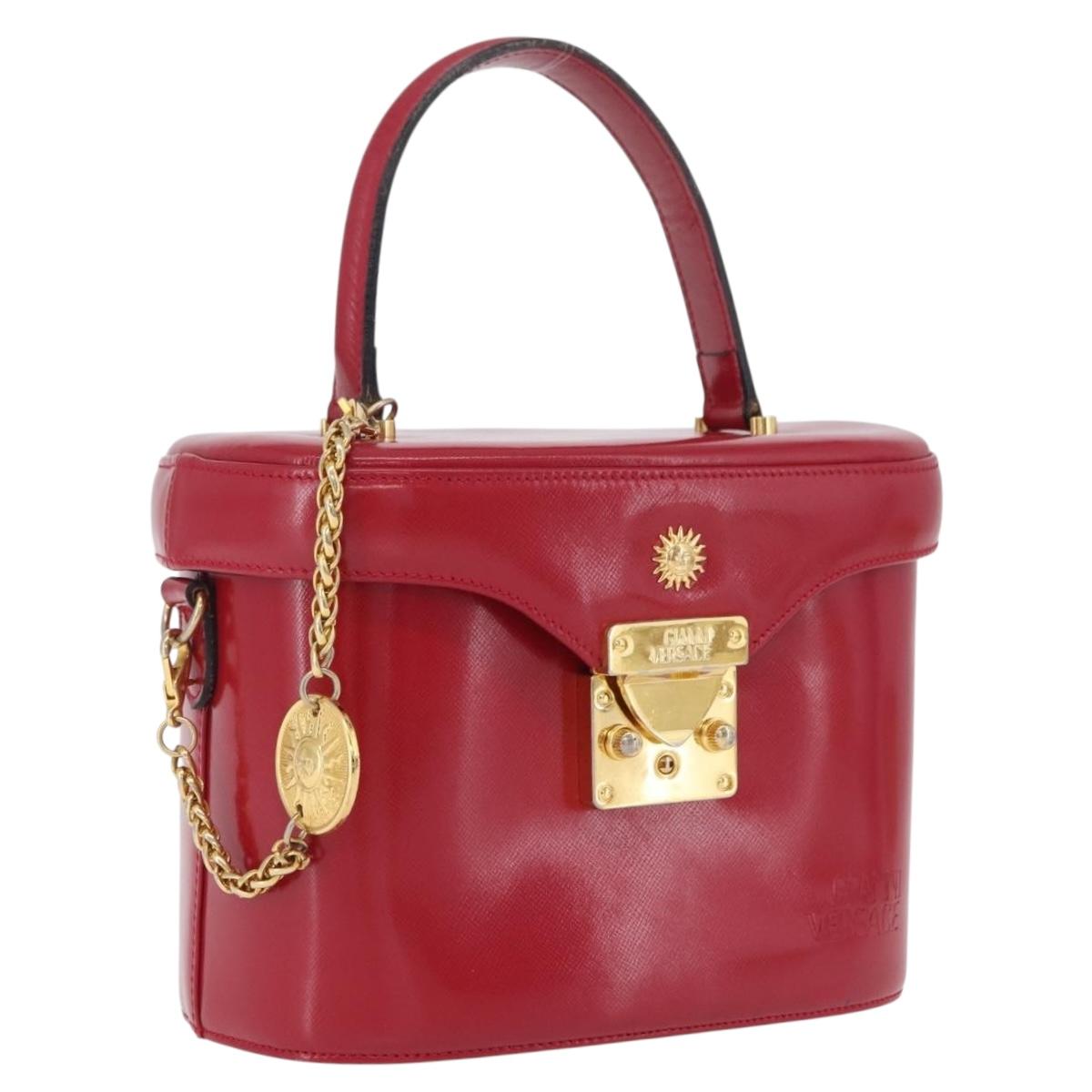 Gianni Versace Vanity Hand Bag Leather Red Gold Auth bs37566A
