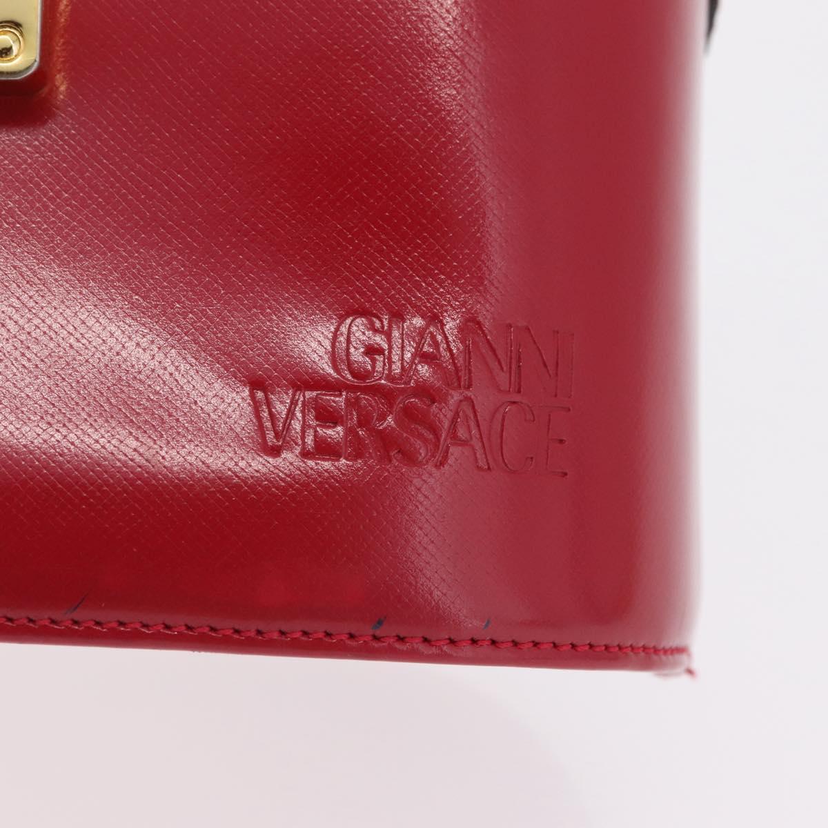 Gianni Versace Vanity Hand Bag Leather Red Gold Auth bs37566A