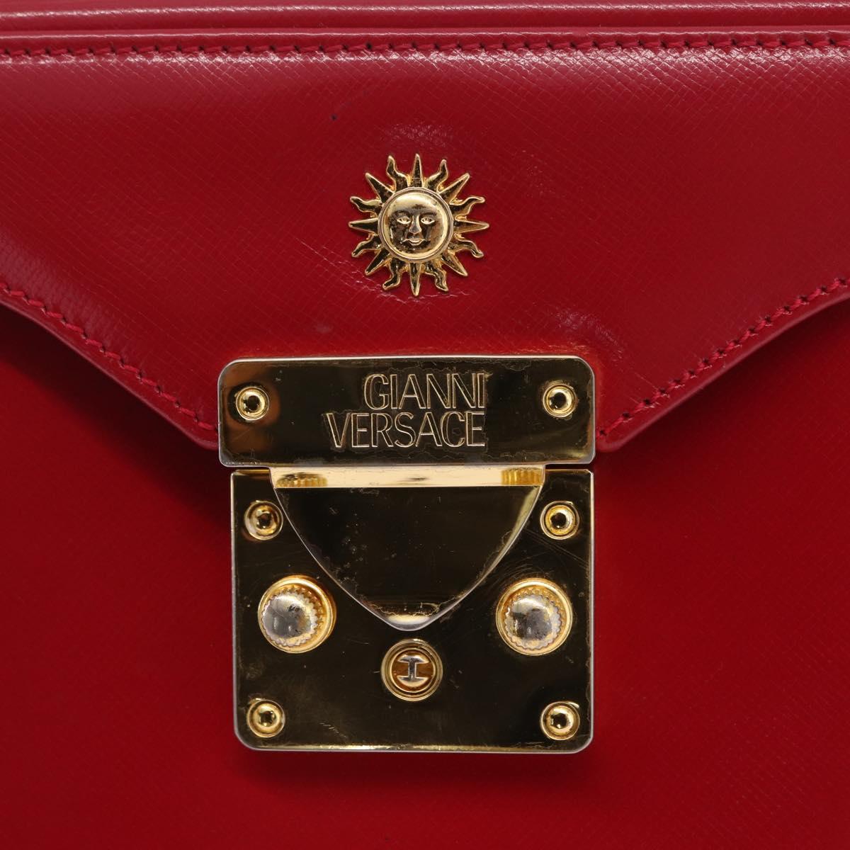 Gianni Versace Vanity Hand Bag Leather Red Gold Auth bs37566A