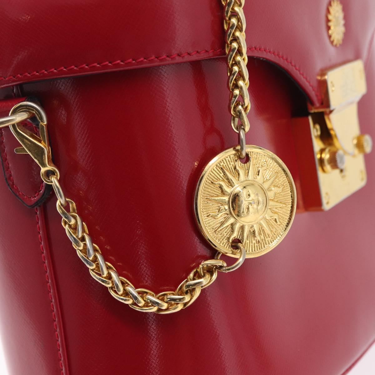 Gianni Versace Vanity Hand Bag Leather Red Gold Auth bs37566A