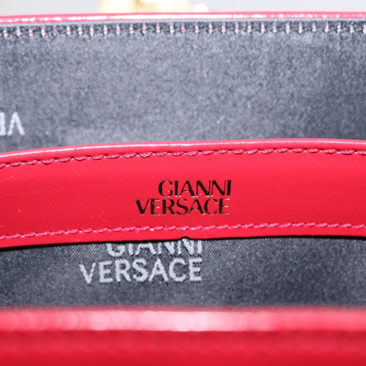 Gianni Versace Vanity Hand Bag Leather Red Gold Auth bs37566A