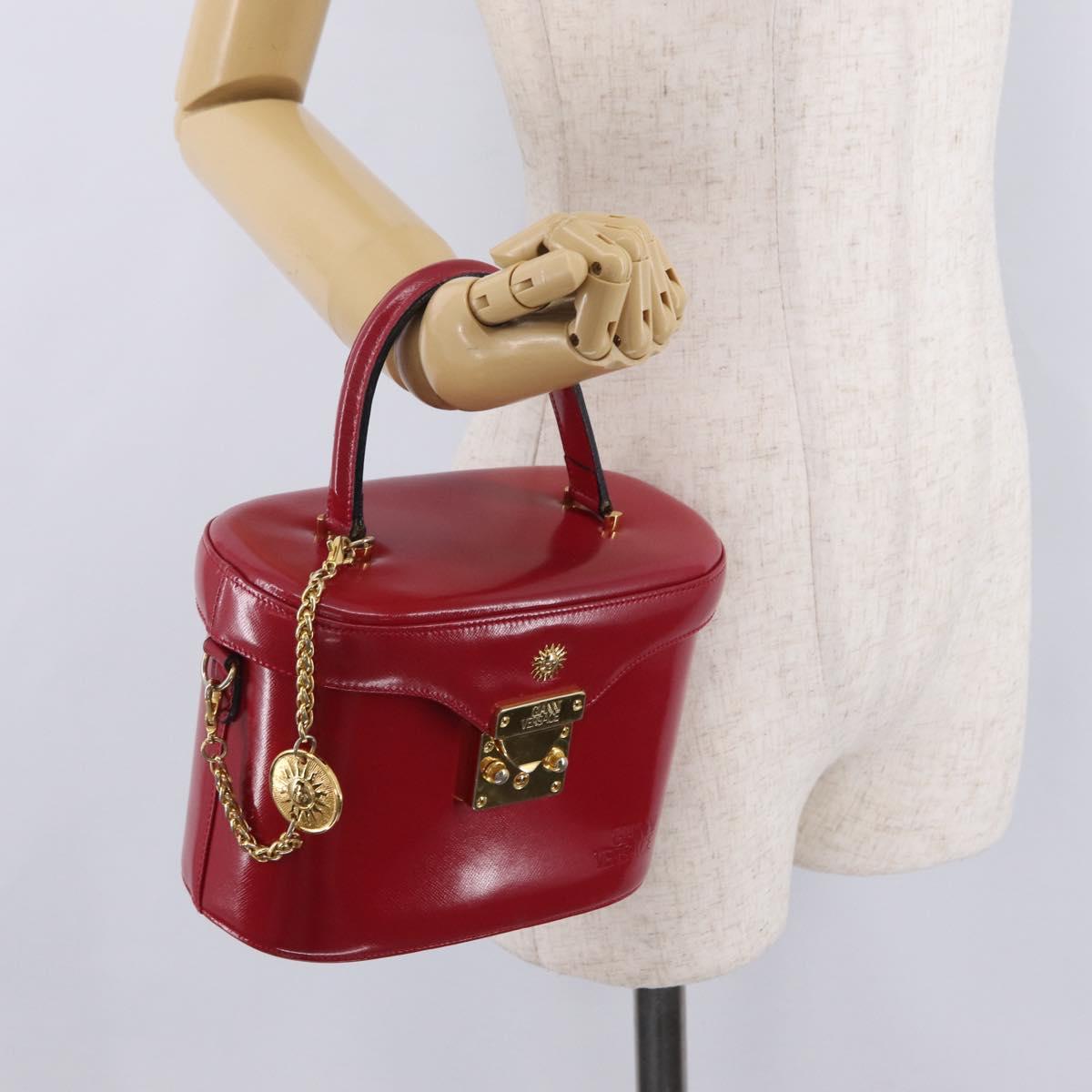 Gianni Versace Vanity Hand Bag Leather Red Gold Auth bs37566A