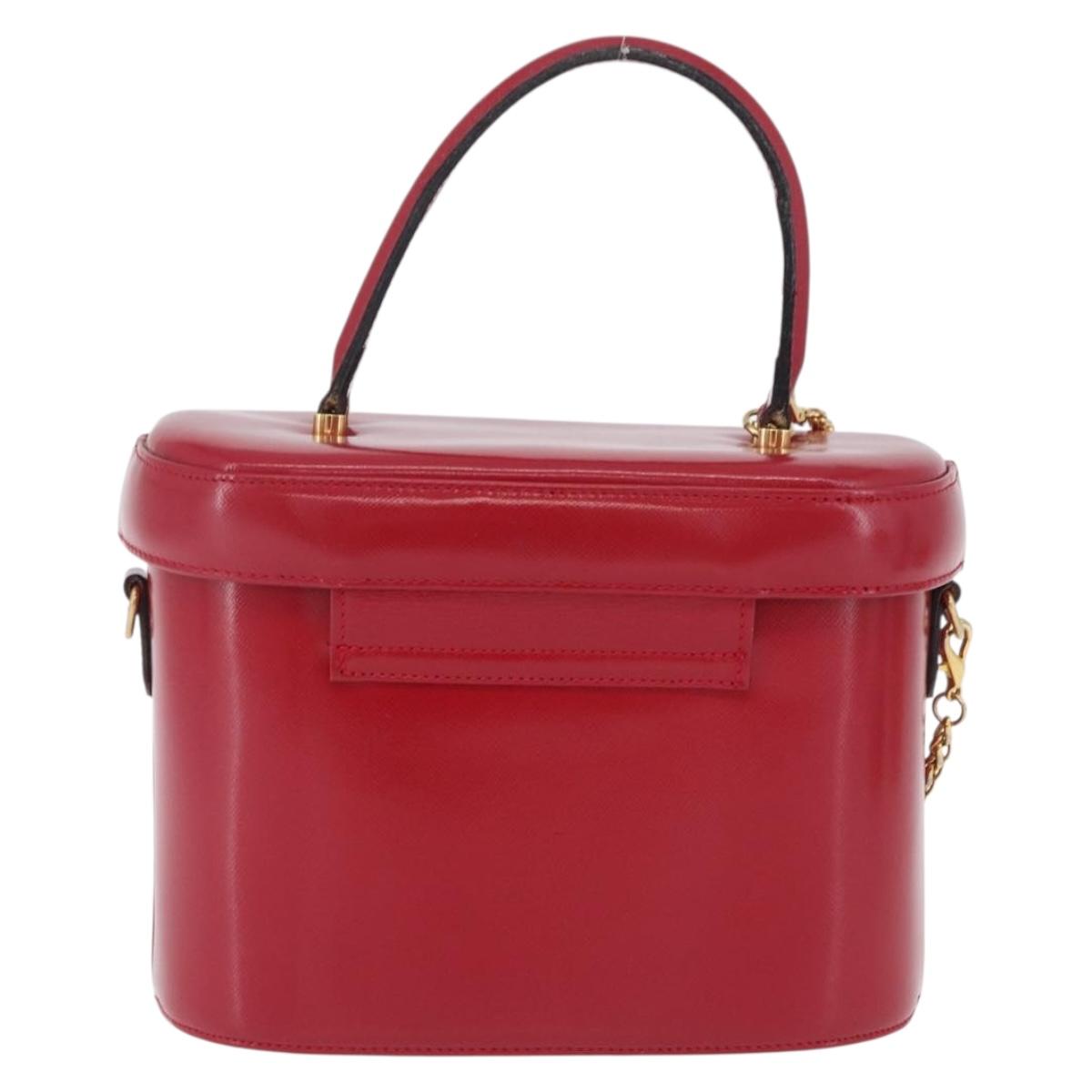 Gianni Versace Vanity Hand Bag Leather Red Gold Auth bs37566A