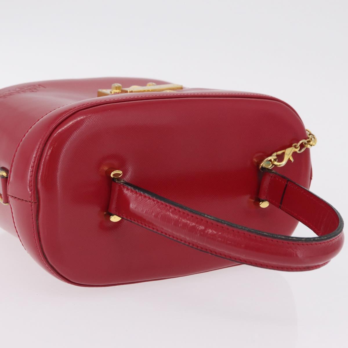 Gianni Versace Vanity Hand Bag Leather Red Gold Auth bs37566A