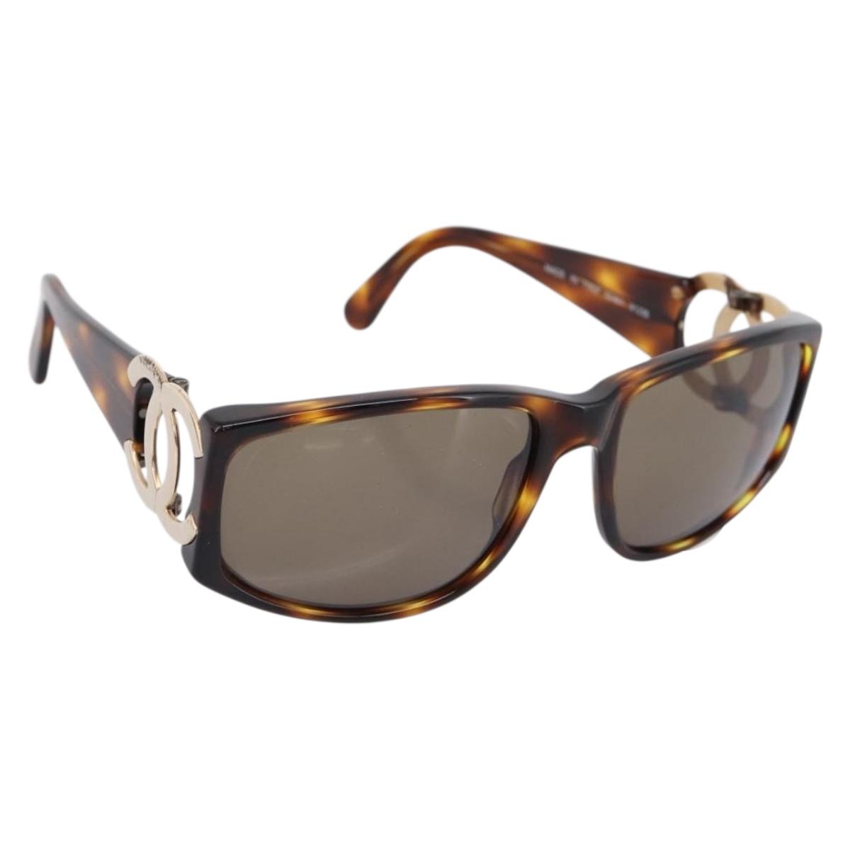 CHANEL Sunglasses plastic Brown CC Auth bs37570