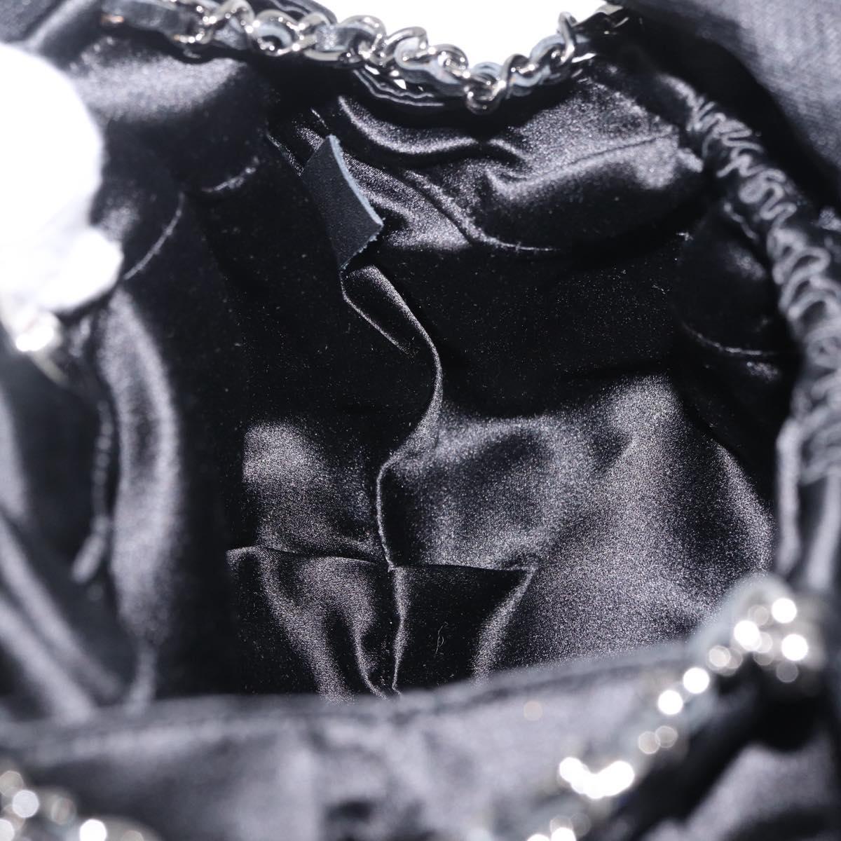 CHANEL Camelia Chain Shoulder Bag Satin Black Silver CC Auth bs37571M