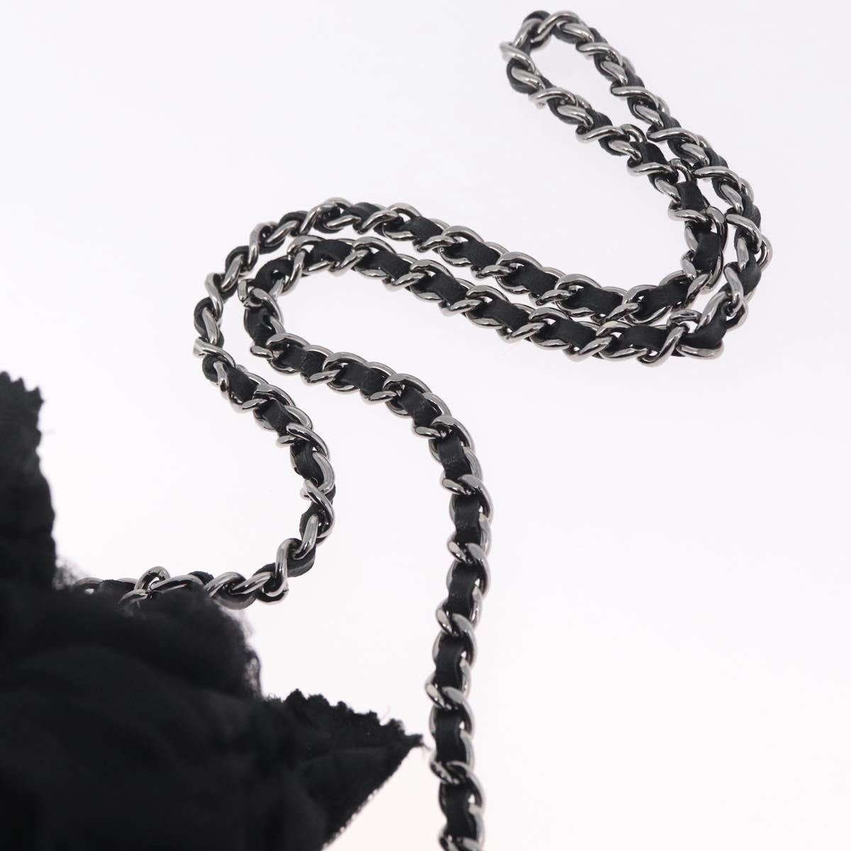 CHANEL Camelia Chain Shoulder Bag Satin Black Silver CC Auth bs37571M