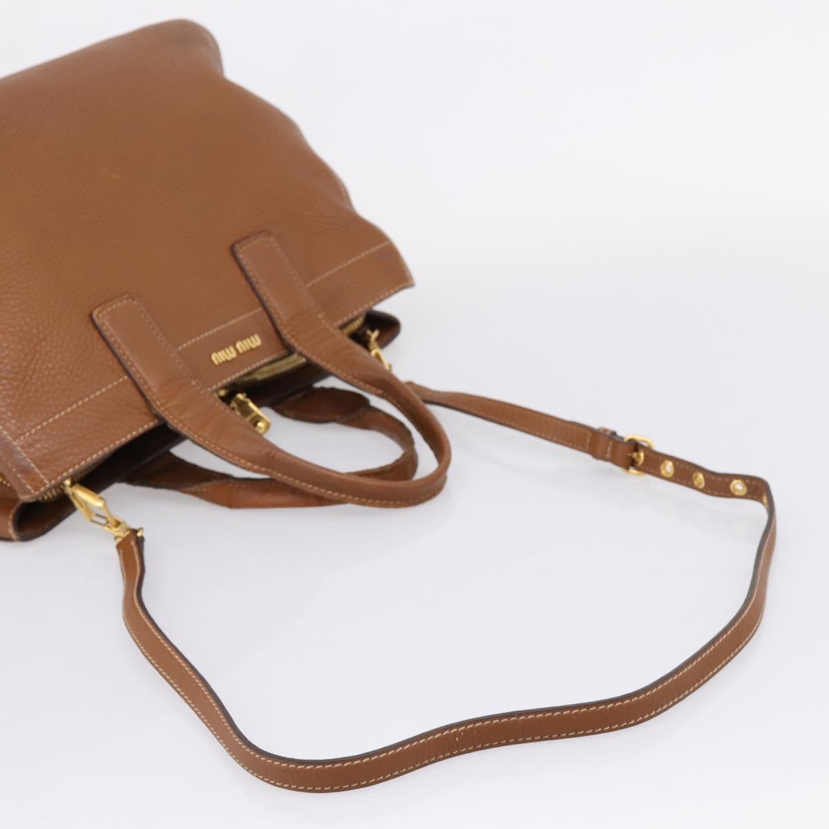 Miu Miu Hand Bag Leather 2way Brown Gold Auth bs37575