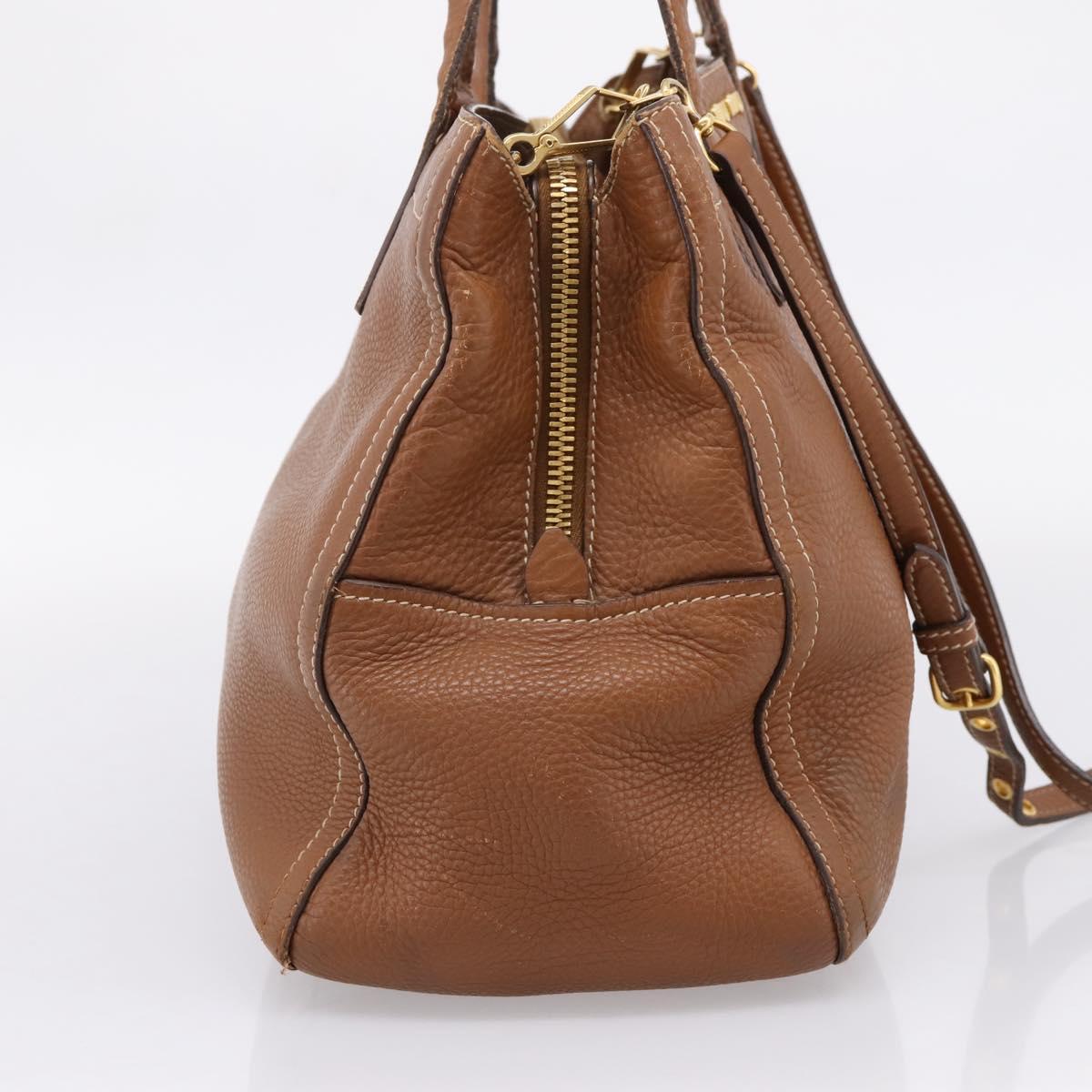 Miu Miu Hand Bag Leather 2way Brown Gold Auth bs37575