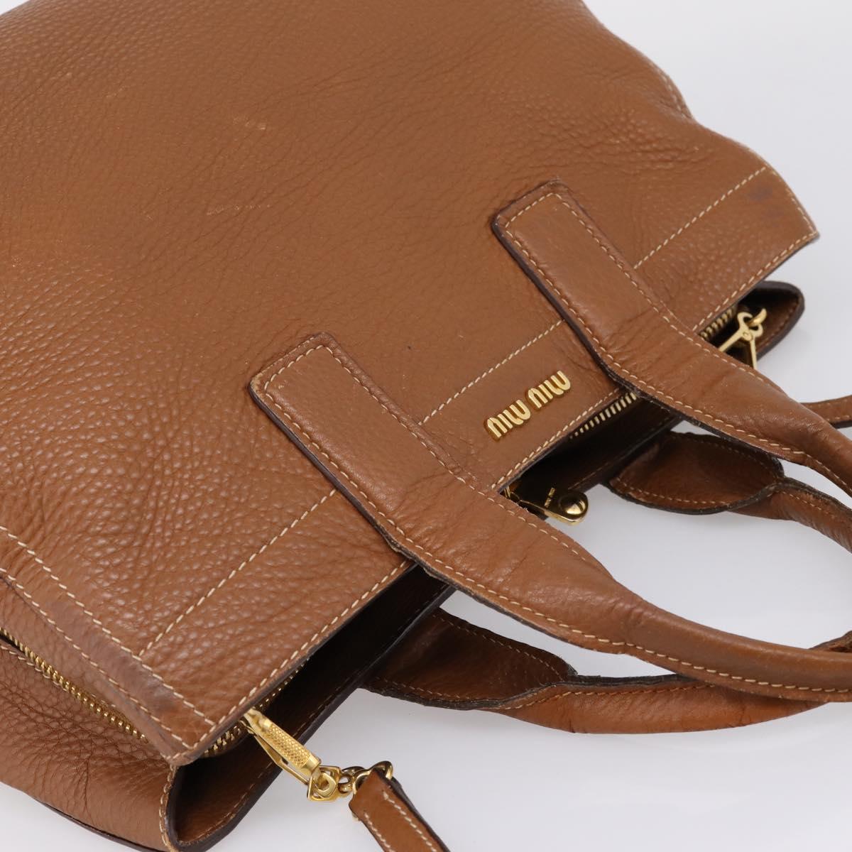 Miu Miu Hand Bag Leather 2way Brown Gold Auth bs37575