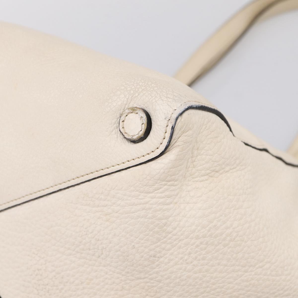 PRADA Tote Bag Leather White Gold Auth bs37576