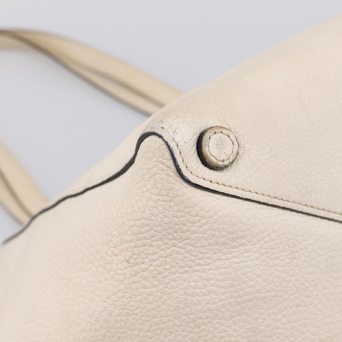 PRADA Tote Bag Leather White Gold Auth bs37576