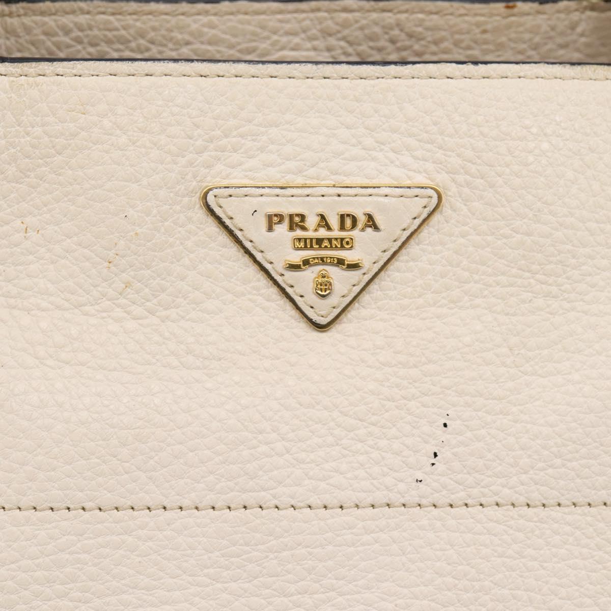 PRADA Tote Bag Leather White Gold Auth bs37576