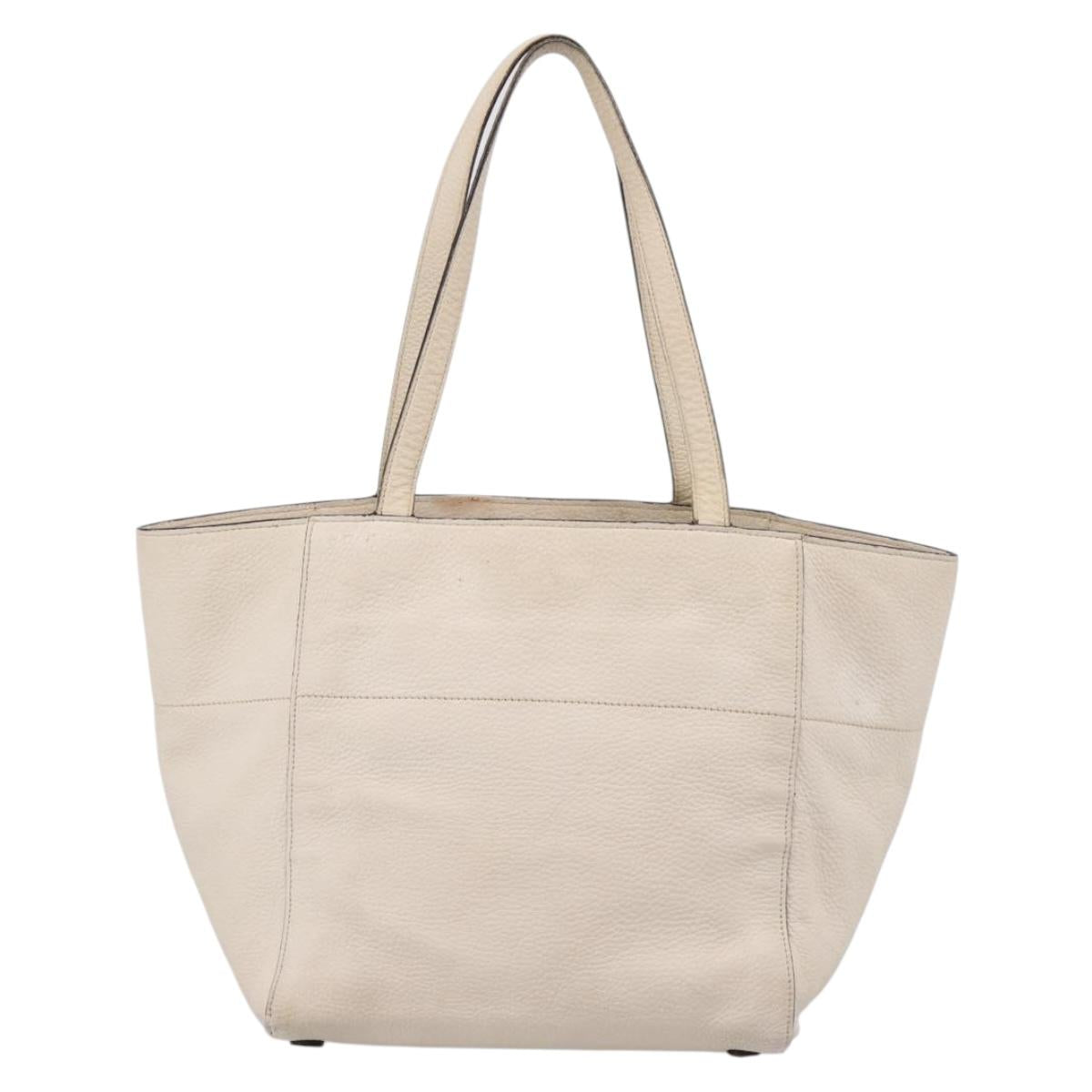 PRADA Tote Bag Leather White Gold Auth bs37576