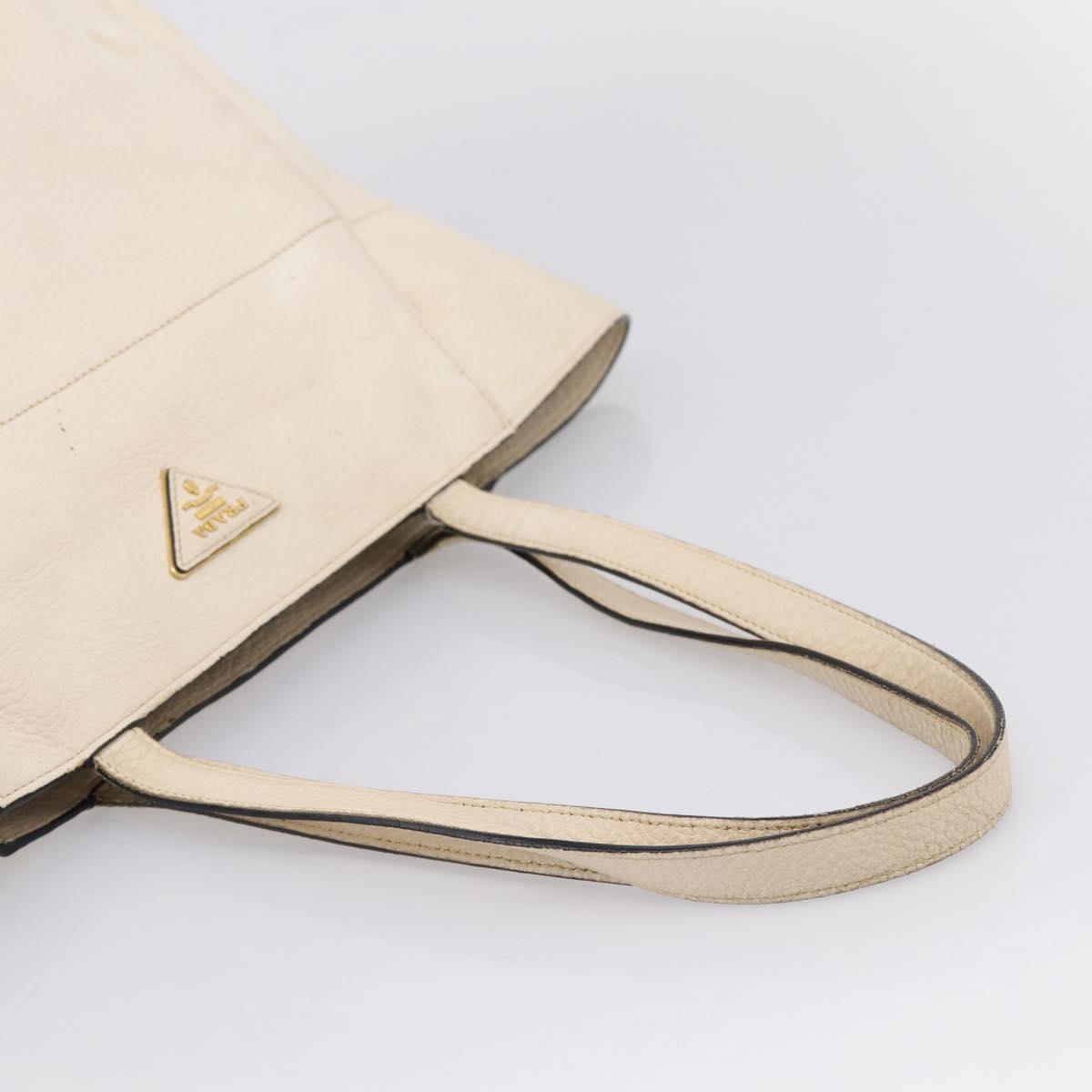 PRADA Tote Bag Leather White Gold Auth bs37576